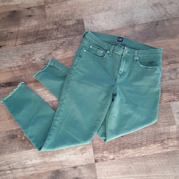 Gap Green Denim 27 Regular True Skinny Raw Ankle - Picture 2 of 8